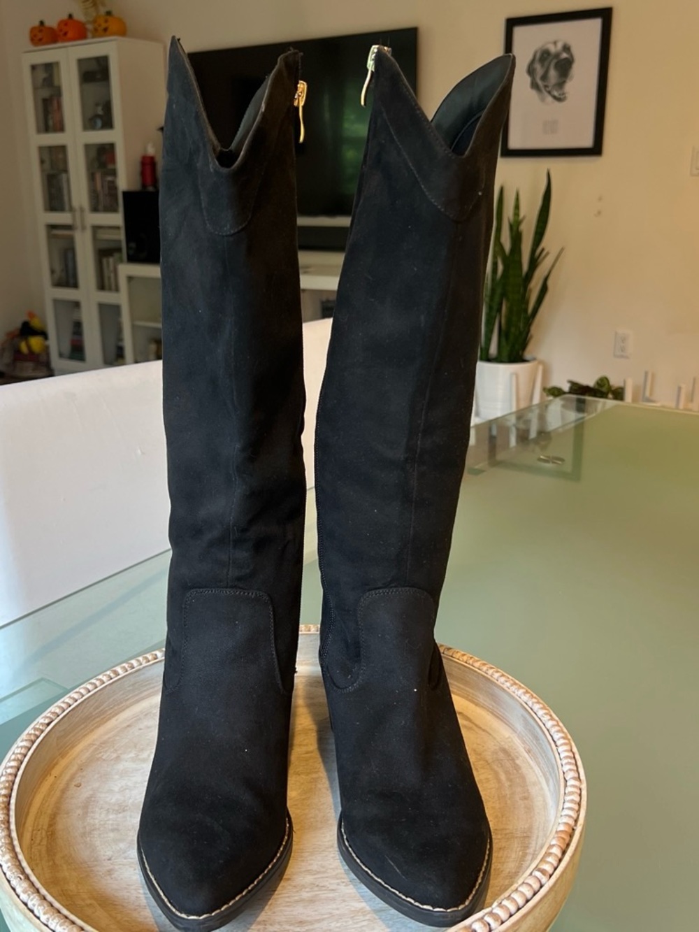 Dream Pairs Black Cowboy Suede Boots with Block Heel - Picture 2 of 7